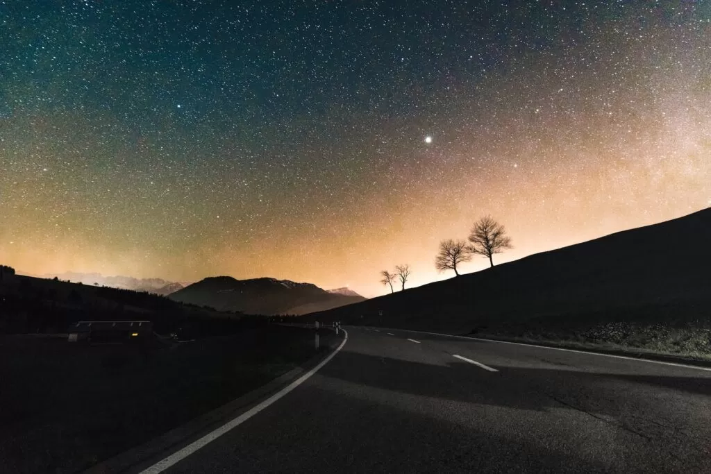 A starry night on the road.