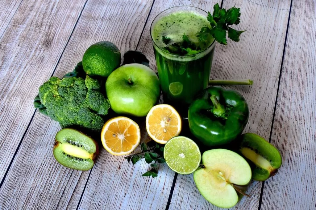 Green smoothie with green fruits and vegetables