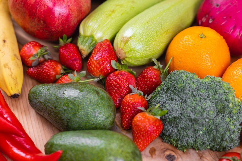 Essential nutrients are fruits, strawberries, and oranges. Vegetables, corn, broccoli, and avocados.