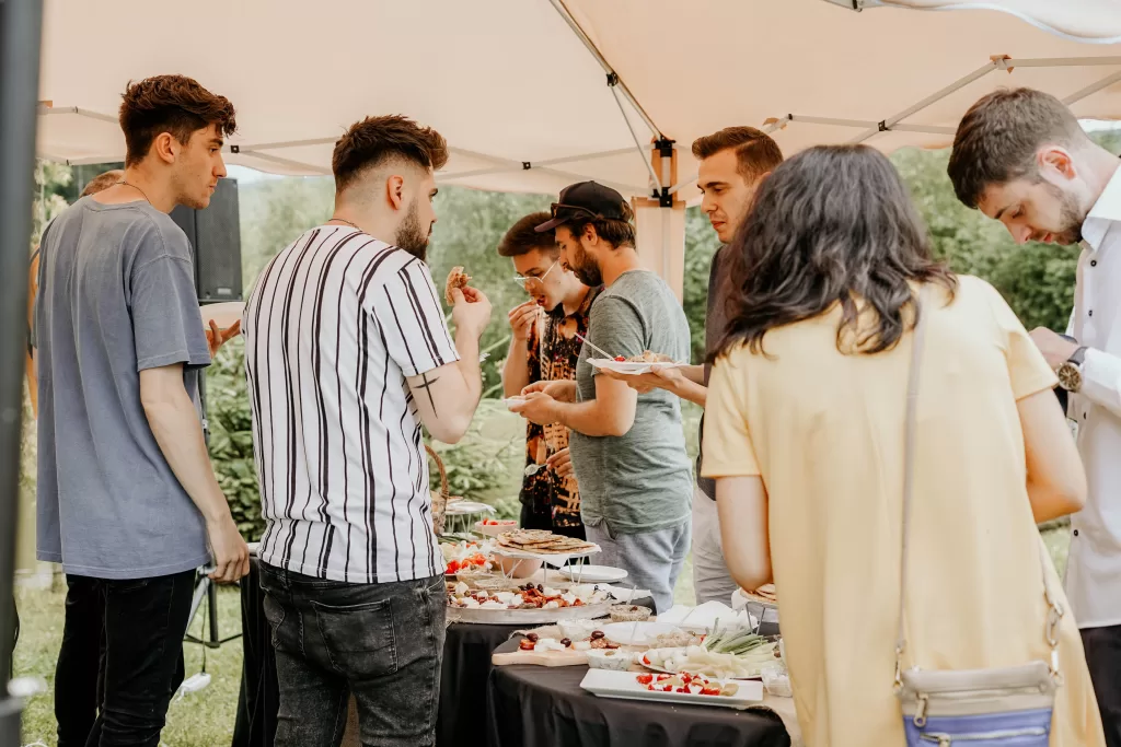 People enjoying a mindful eating practice.