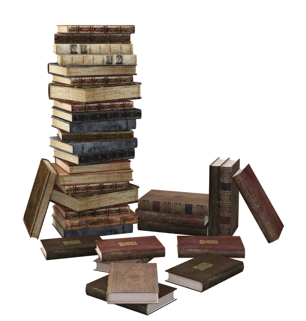 A stack of books stacked high.