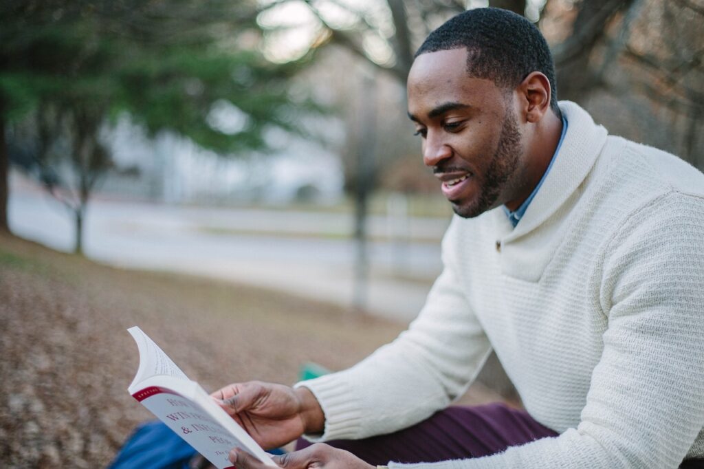 A man reading " My Top Ten Diet Books ."