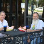 men, lunch, restaurant